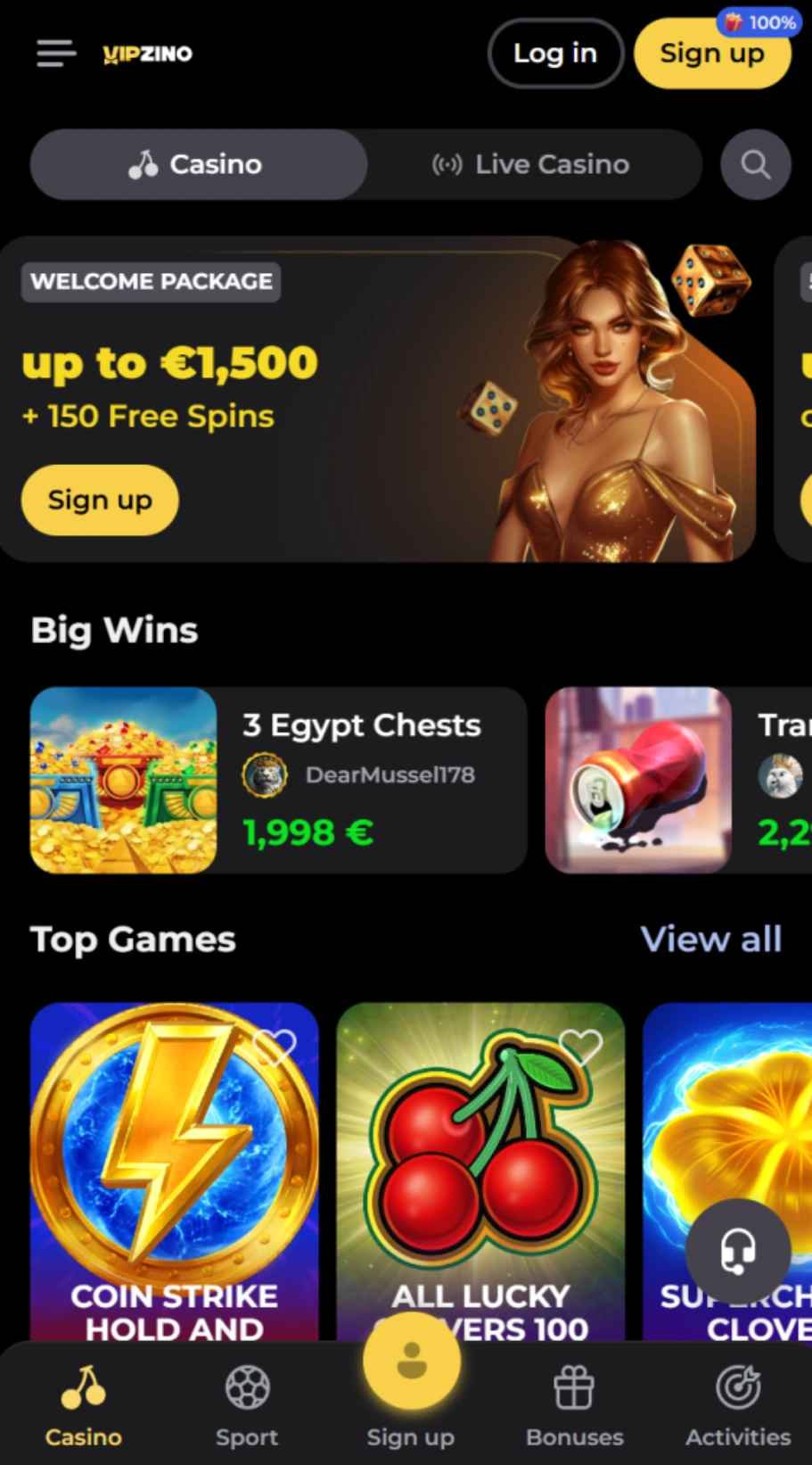 Vipzino Mobile App Interface